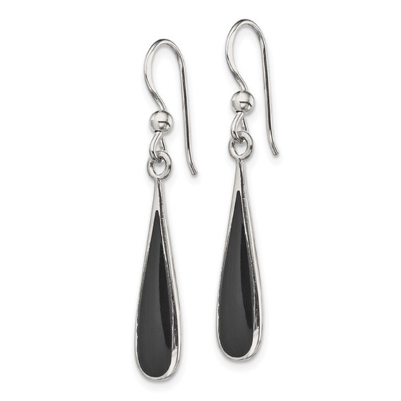 Onyx Teardrop Dangle Earrings Sterling Silver